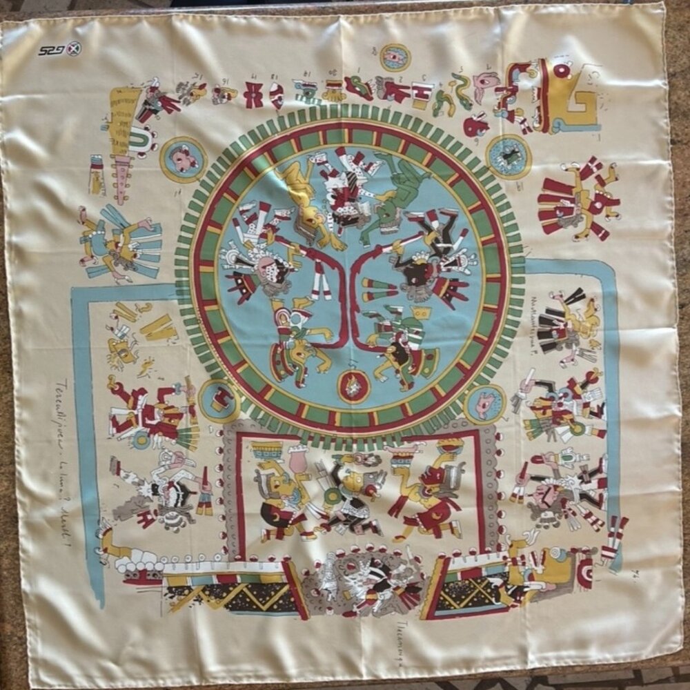 Vintage Mexico Pavilion Universal Exposition of 1992 Seville Spain Silk Scarf ?